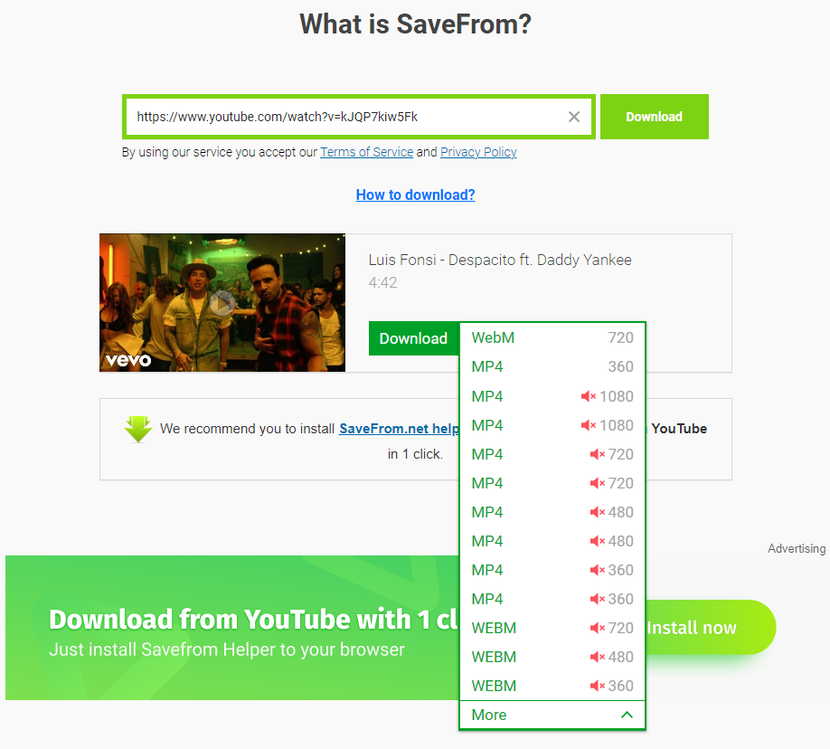 SaveFrom online video downloader service
