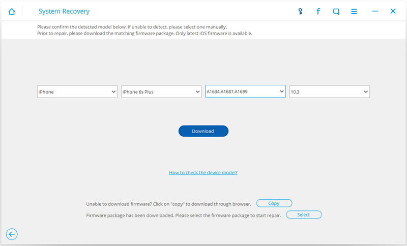 Confirm the info and download the matching firmware