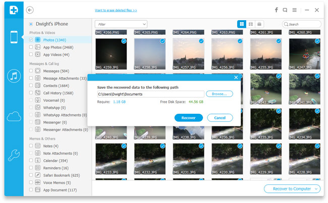 Upload photos from iPhone to laptop with iPhone data recovery