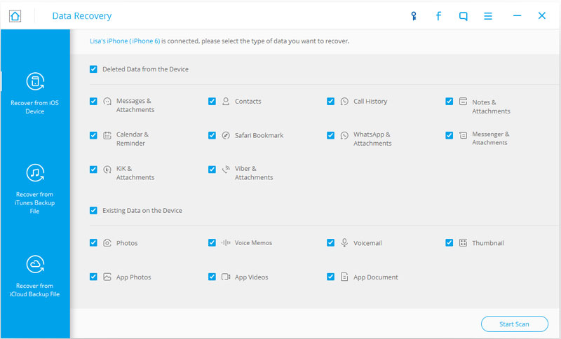 Select file typs to recover