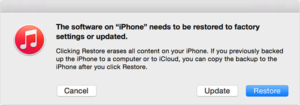 The software on iPhone needs to be restored to factory settings or updated