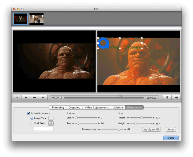 Video Converter Ultimate Mac: add watermark