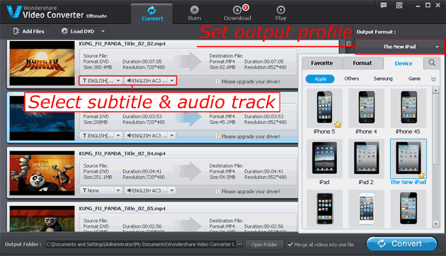 Set output options